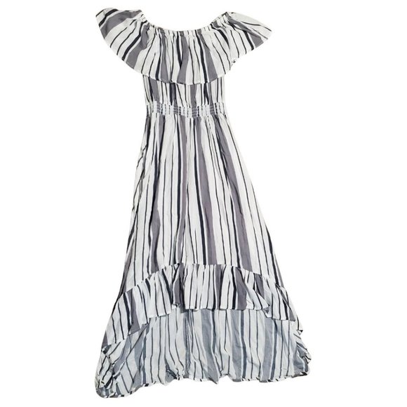 SOLD ! New Look Gray Striped Off Shoulder Casual Maxi Dress Size Small GUC - Picture 12 of 15